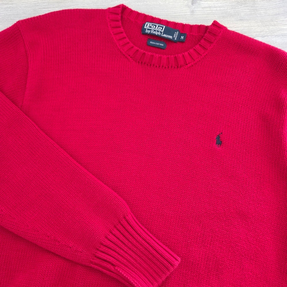 Polo Ralph Lauren Sweater Red Cotton Knit Crewneck Pony Logo Mens Medium